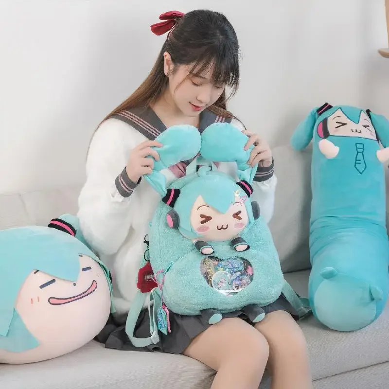 

2024New Hatsune Miku Squinting Eyes Series Plush Backpack Anime Miku Beautiful Girl Backpack Holiday Gifts