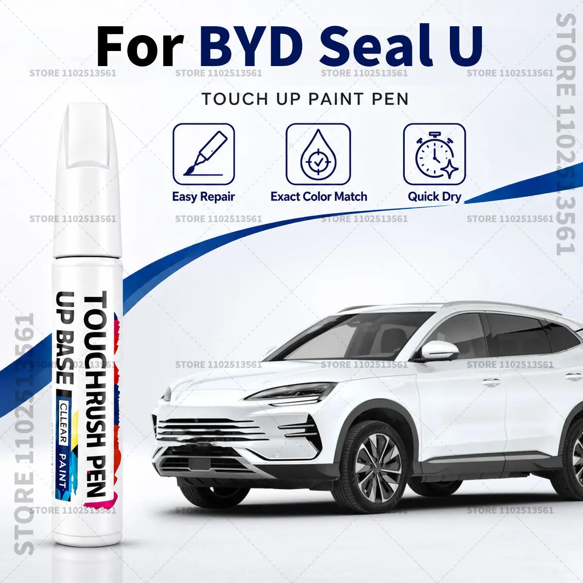 For BYD Seal U White Blue Car Paint Touch Up Pen Scratch Repair Remover Auto Body Repair Marker Waterproof Car Paint Repair Tool