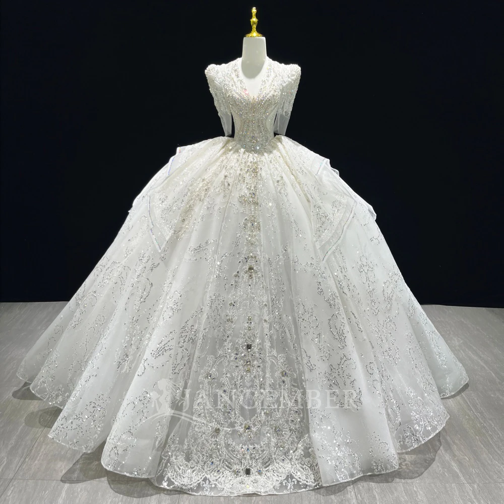 Exquisite Wedding Dress Organza With Lace Ball Gown Half Sleeve Customized Beading Back Lace Up Vestido De Novia