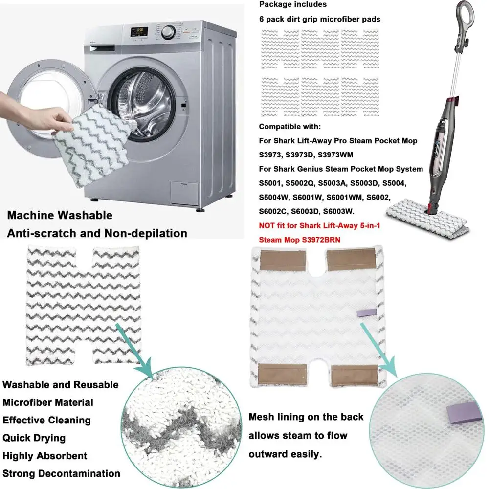 

Shark Steam Mop Replacement Pads P184WQ for Genius S5003D, Lift-Away Pro S3973, S5001-S5004, S6001-S6003 Models