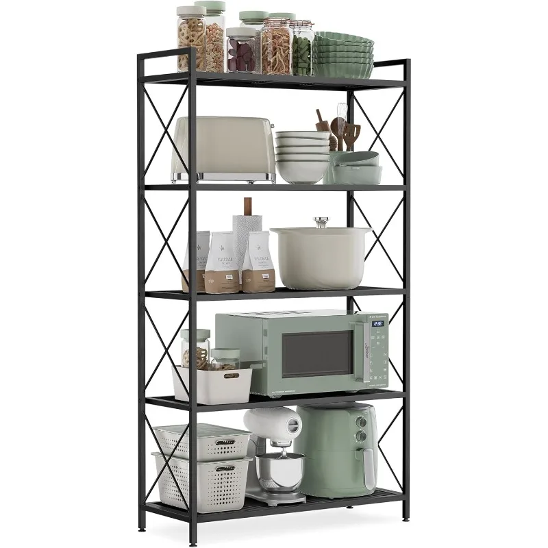 

5-Tier Metal Storage Rack, Shelving Unit with X Side Frames, Dense Mesh, 12.6 x 31.5 x 57.3 Inches, for Entryway,