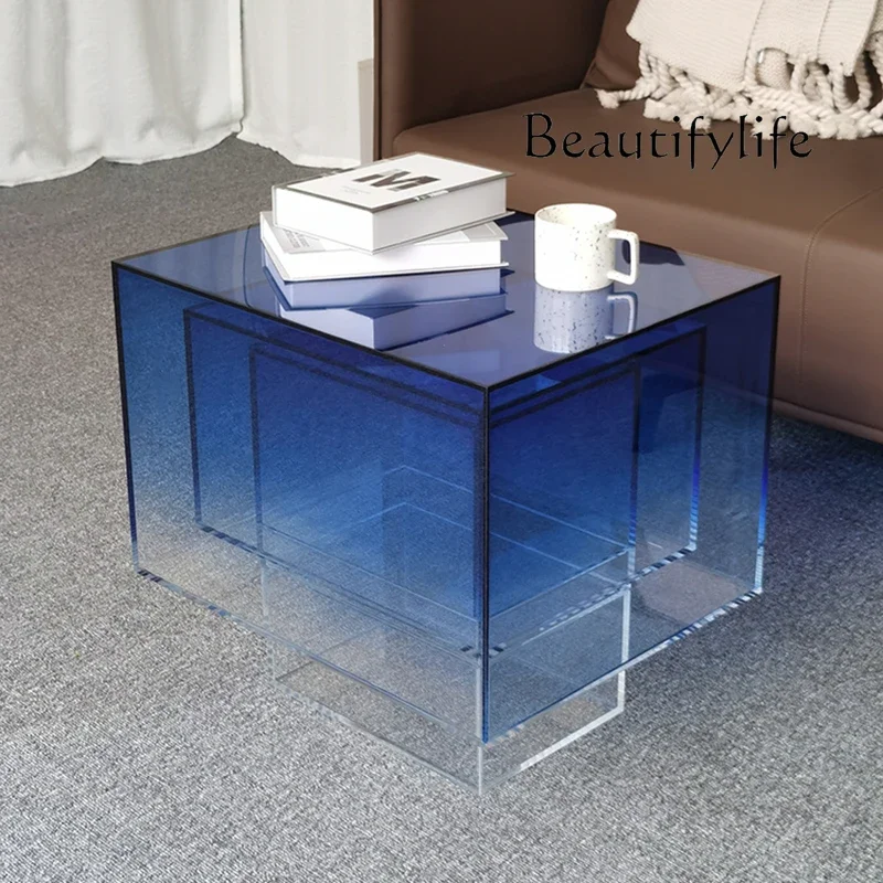 X36 Nordic Gradual Change Blue Acrylic Coffee Table Small Apartment Model Room Personality Creative New Square Side Table
