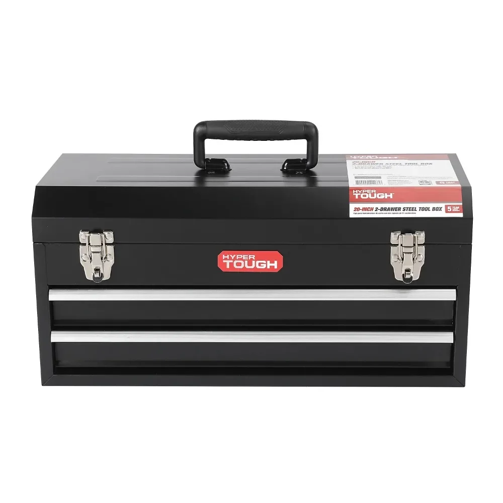 

20-Inch 2-Drawer Tool Box, Tool Chest with Flip-Up Lid, Black