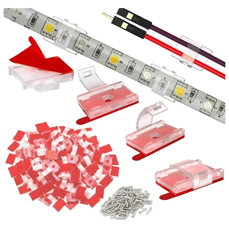 

A64K 100PCS Mounting Clips For LED Light Strips With Self-Adhesive Tape + Screw Light Clips For Indoor Light Strips