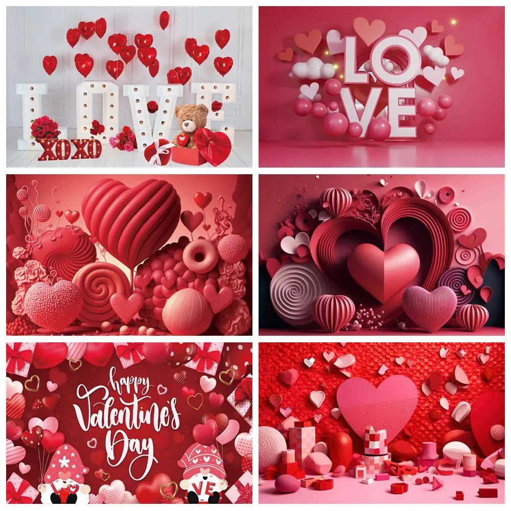 

Valentine's Day Backdrop For Photography February 14 Red Rose Love Heart Balloons Wedding Portrait Background Decor Photo Studio