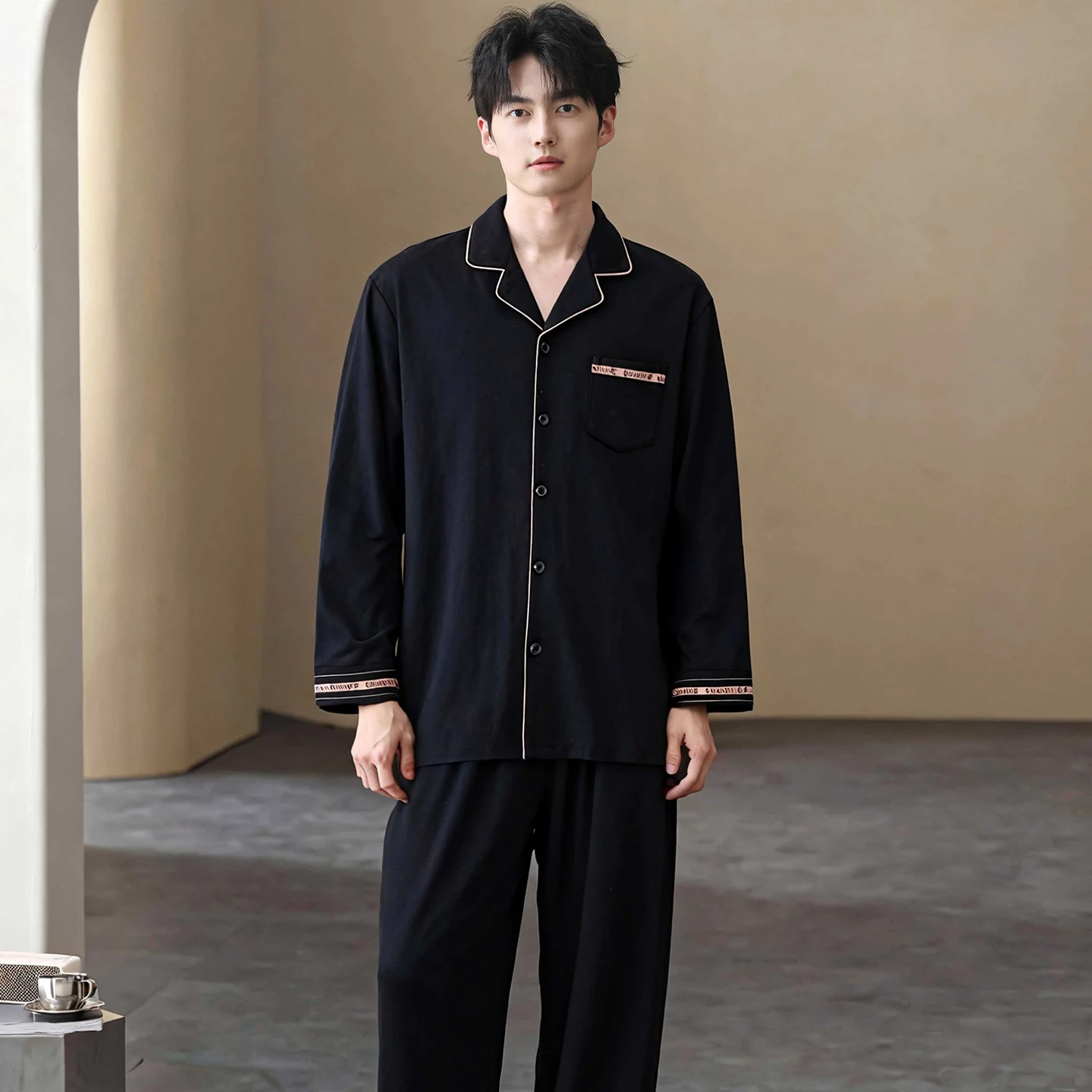 

4XL-7XL Full Cotton Pyjamas for Men 2Piece Lounge Sleepwear Pijamas Autumn Bedgown Home Clothes Man PJs Button Cardigan Pajamas