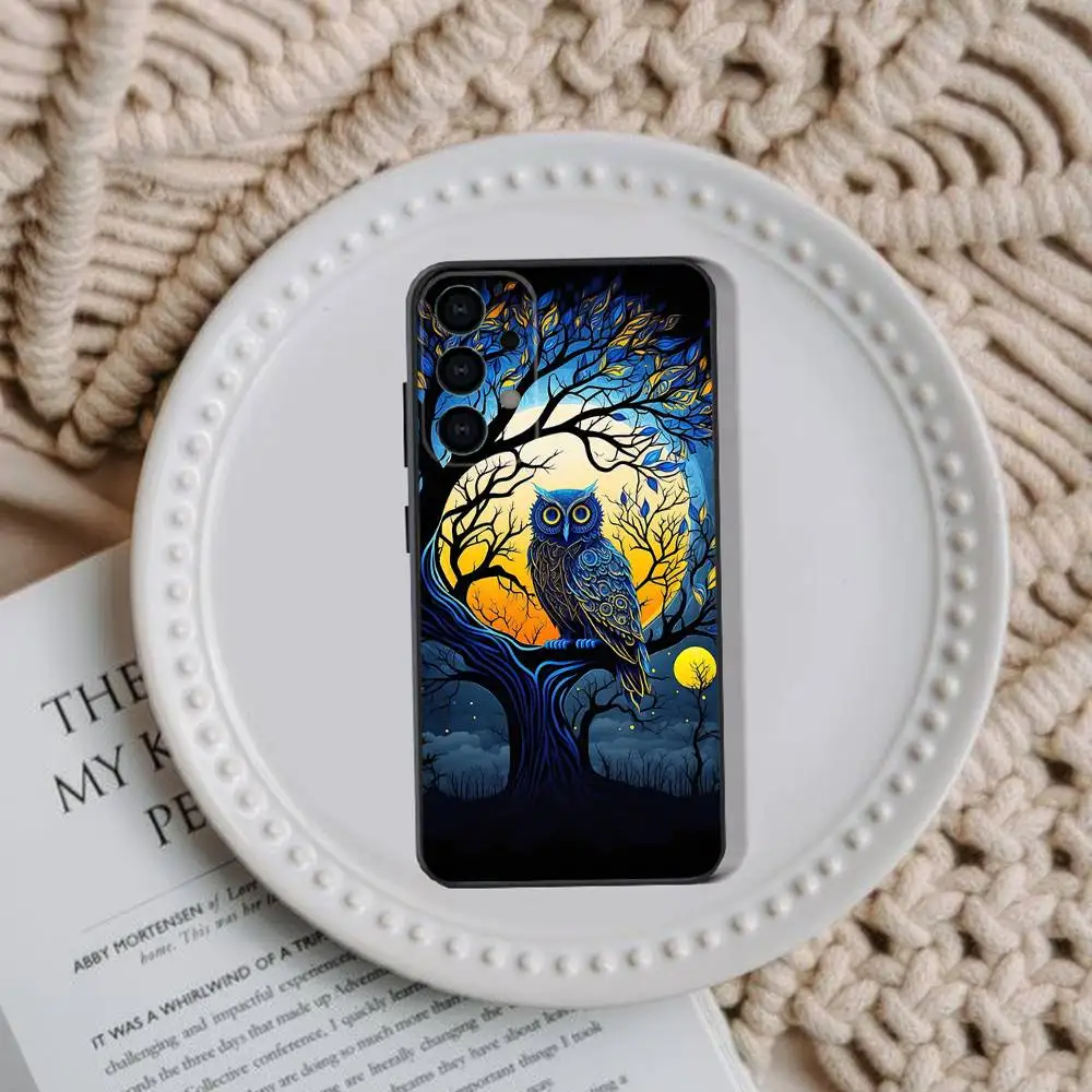 حافظة هاتف على شكل بومة حيوانية لهاتف سامسونج جالاكسي A73,72,51,53,52,71,22,5G,Note,J7,8,9 غطاء أسود ناعم #2