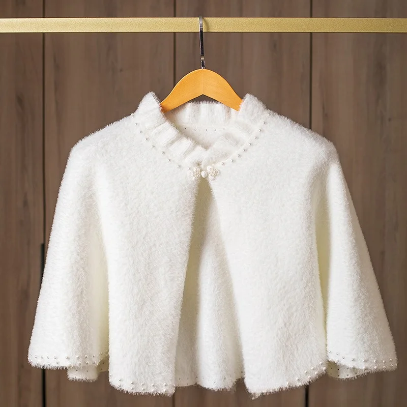 Bridal Plush Shawl Cape Chinese Style Wedding Wrap Cheongsam Outer Cardigan Poncho for Bride