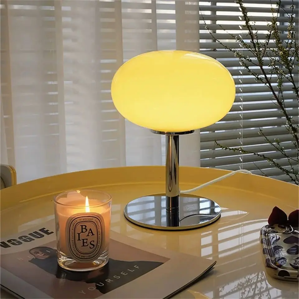

Lollipop Table Lamp Medieval Cream Glass Light Living Room Bedroom Study Simple Atmosphere Retro Glass Standing Lamp Home Decor