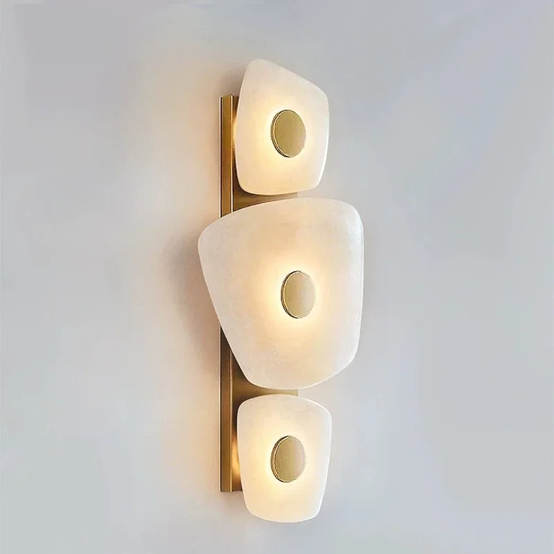 Industrial Vintage Full Copper Marble Yam Slices LED Wall Lamps Art Creative Lustre Light for Bedroom Home Decoration Chandelier