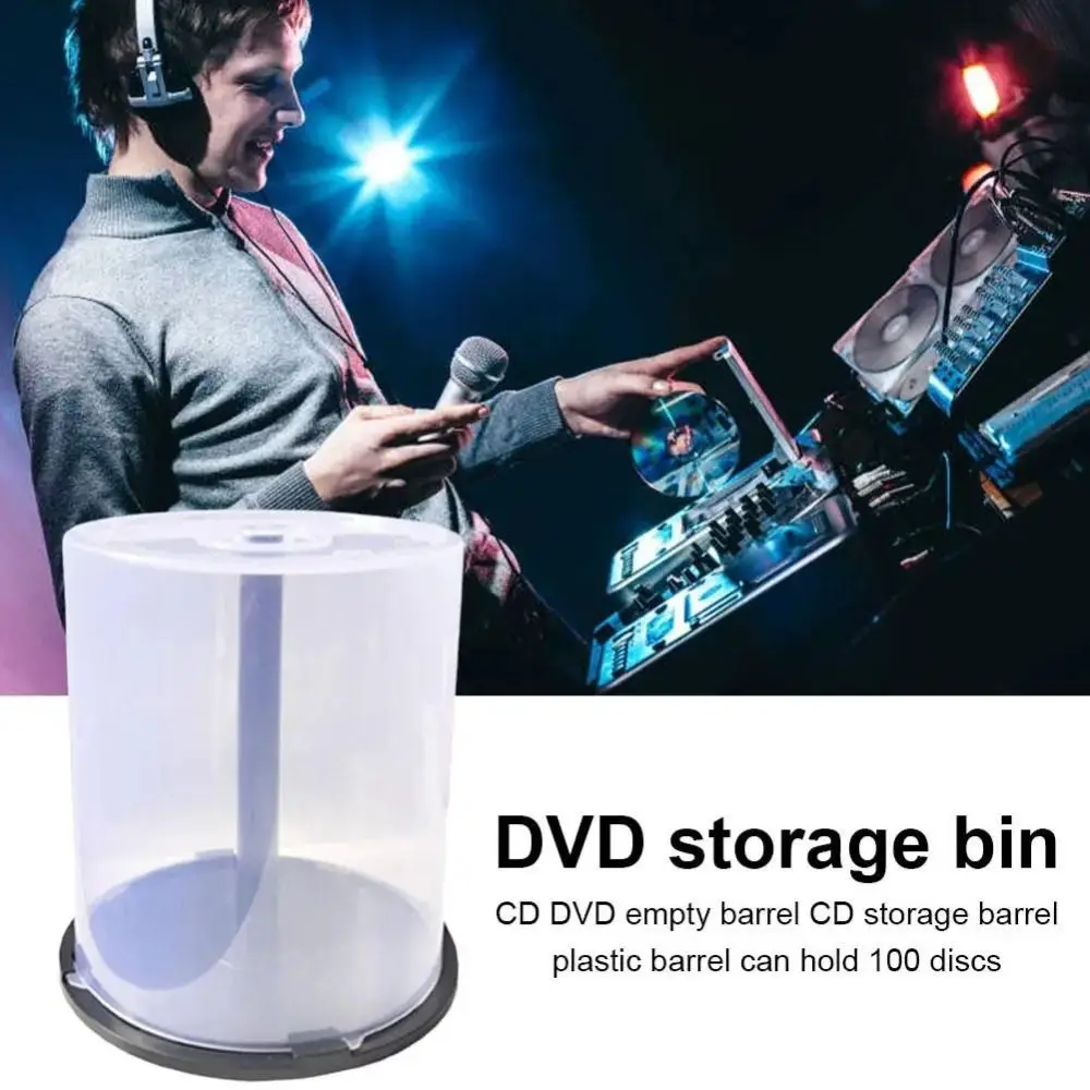 Portable Stackable CD Storage Bucket Holds 100 Discs Clear Plastic DVD Storage Bucket Space-Saving Disc Organizer Office