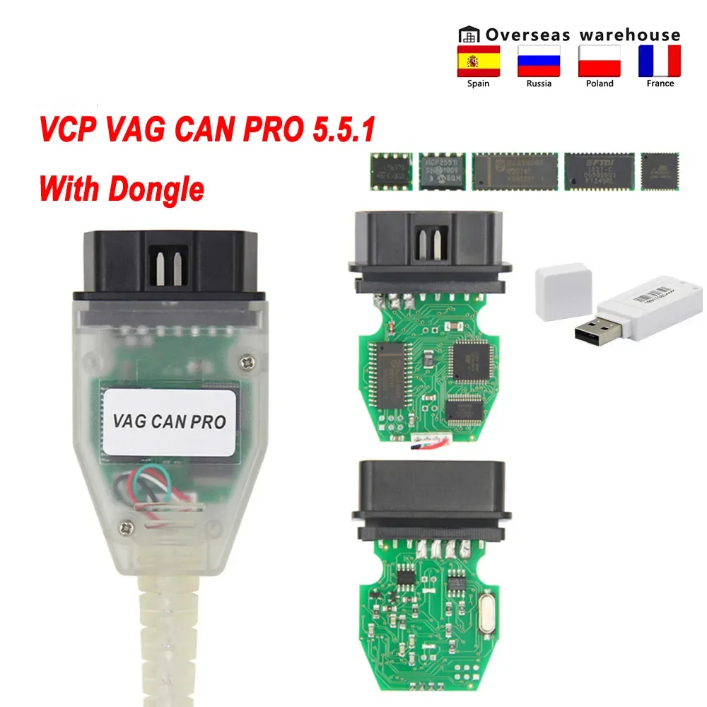VCP VAG CAN PRO V5.5.1 with Dongle OBD OBD2 Car Diagnostic Cable Scanner Auto Tool For CAN BUS-K-line UDS FT245RL USB Interface