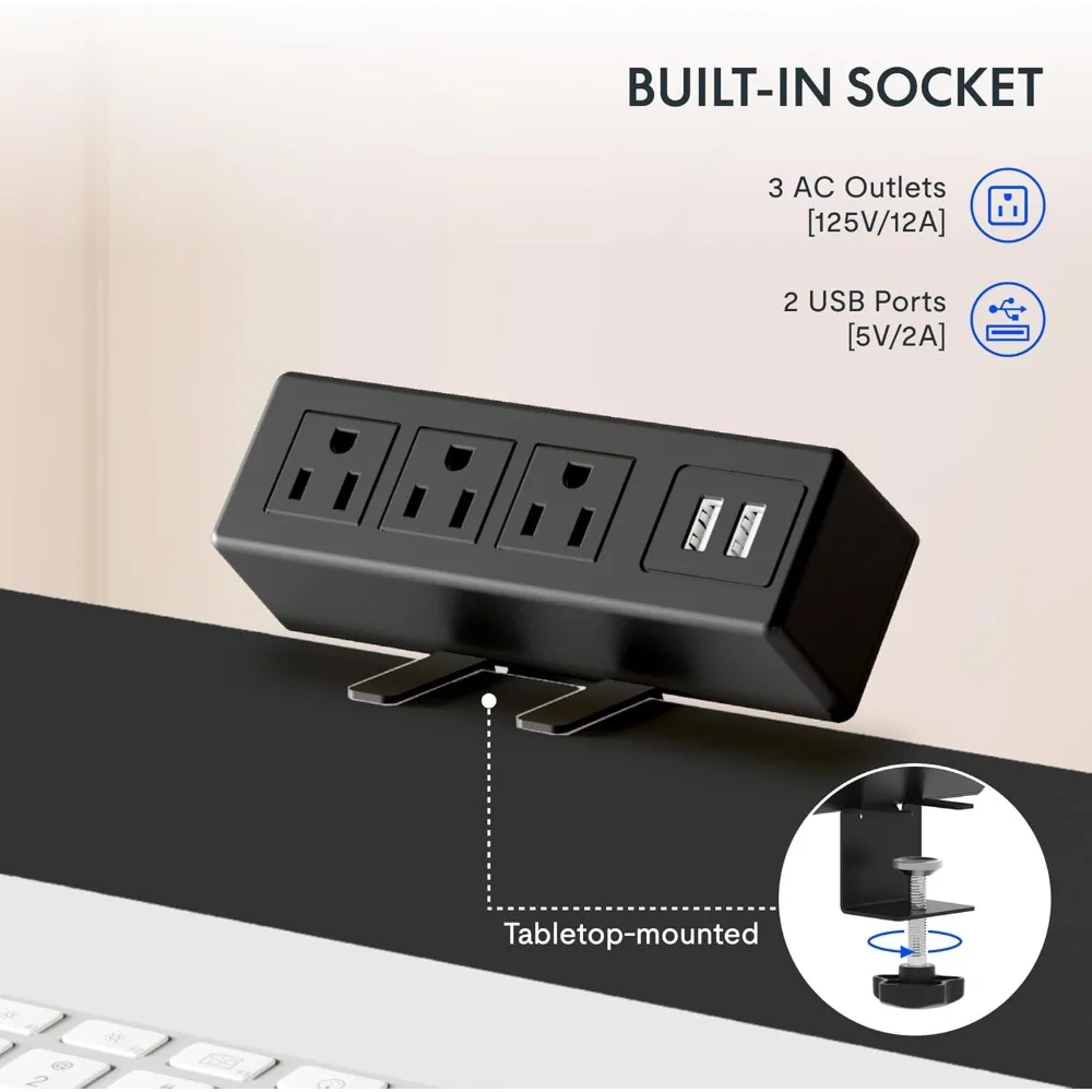 مكتب قائم من قطعة كاملة EN2 مع شريط طاقة بمشبك، مكتب كهربائي قابل للتعديل بارتفاع 55 × 28 مع إدارة الكابلات