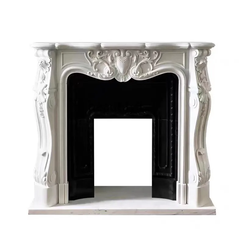 French marble hand-carved stone fireplace white marble stone relief decorative cabinet