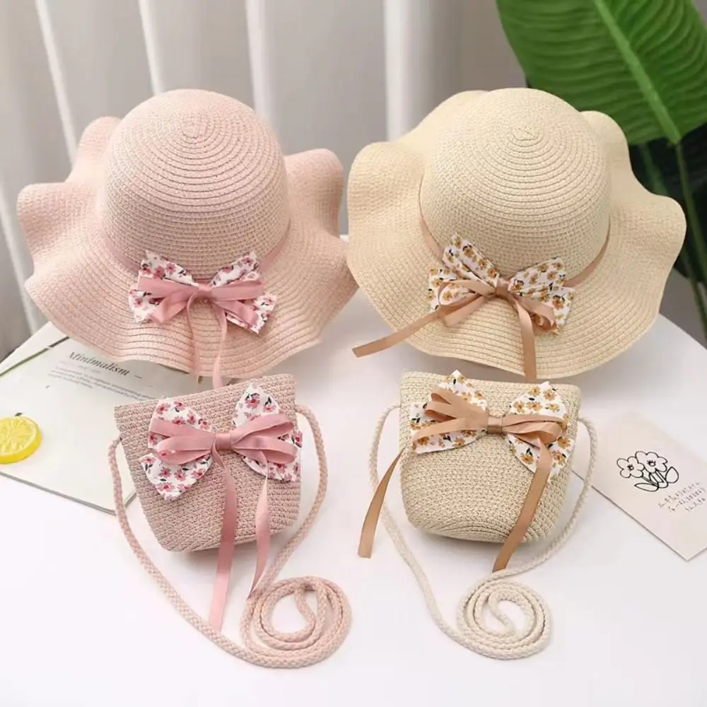 Kids Girls Summer Sun Hat Straw Hat Bag Fashion Children Sunscreen For Girls Cool Hat Handbag Cute Breathable Baby Accessories