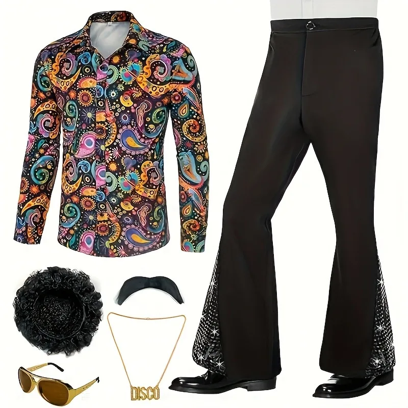 Spring New Mens Classic Casual Retro Glossy Suit Disco Performance Clothing