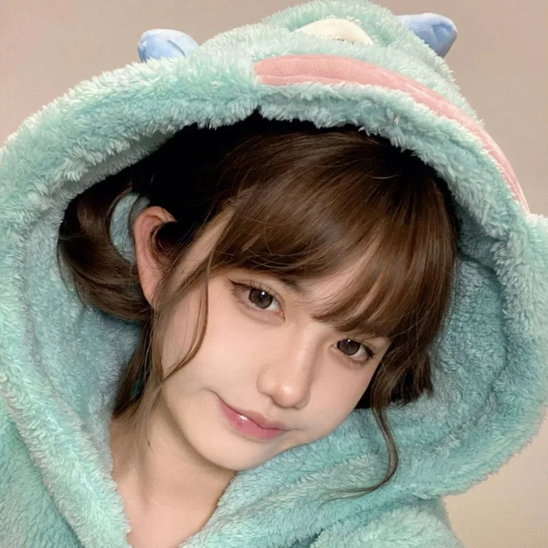 Cartoon Hangyodon Plush Siamese Pajamas Hooded Jumpsuit Pajamas Sanrio Anime Kawaii Coral Velvet Homewear Thickened Nightgown