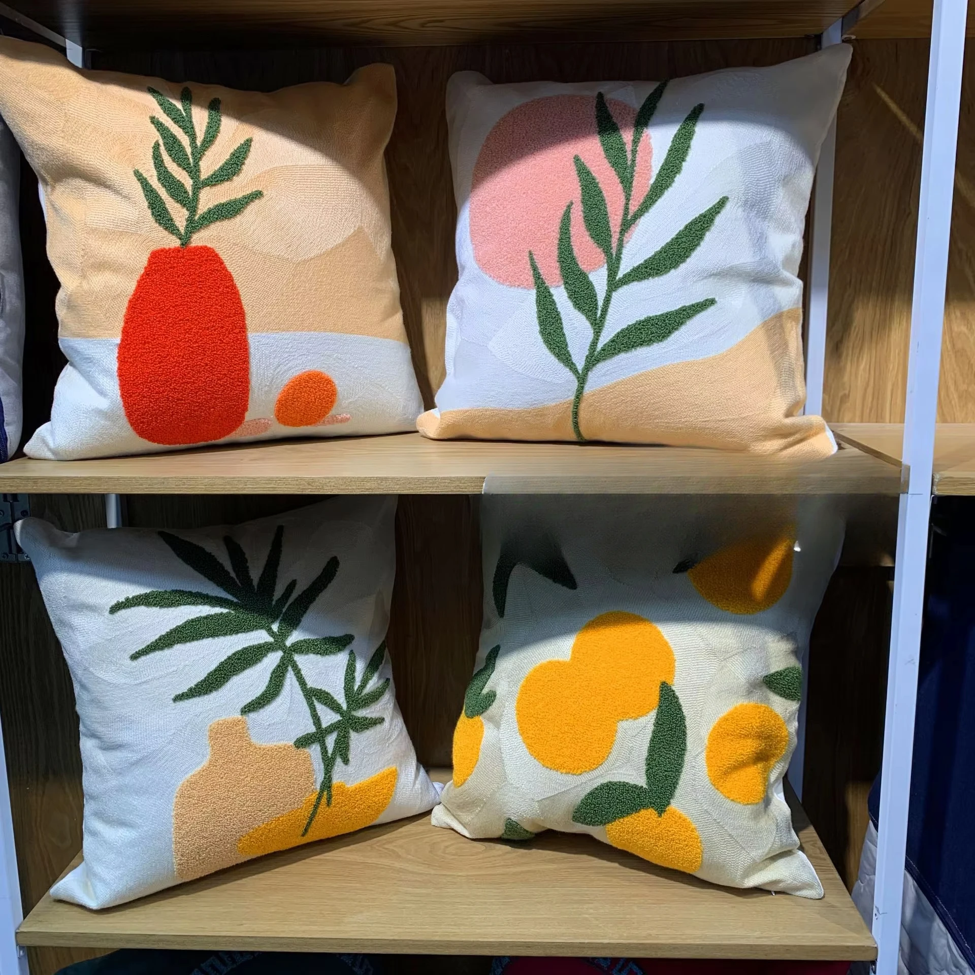 45x45CM  Art Leaves Throw Pillow Cover Fruit Canvas Embroidered Stamping Waist Cushion Cover Decor Home Decorative Pillowcase
