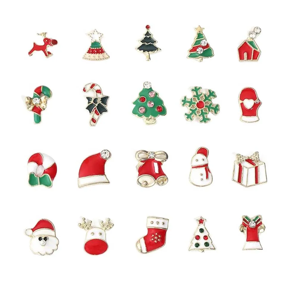 10Pcs/set Xmas Nail Charms Christmas Nail Decorations Nail Supplies Cartoon Elk Deer Christmas Nail Rhinestones Christmas Tree