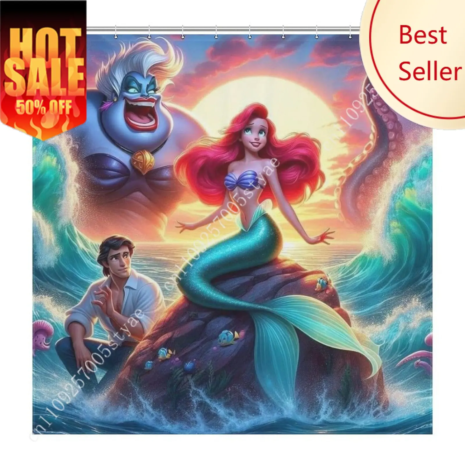 

Ariel Shower Curtain Disney Cartoon Movie Kids Cute Animal Bathroom Home Party Decoration Waterproof Custom Bath Curtain