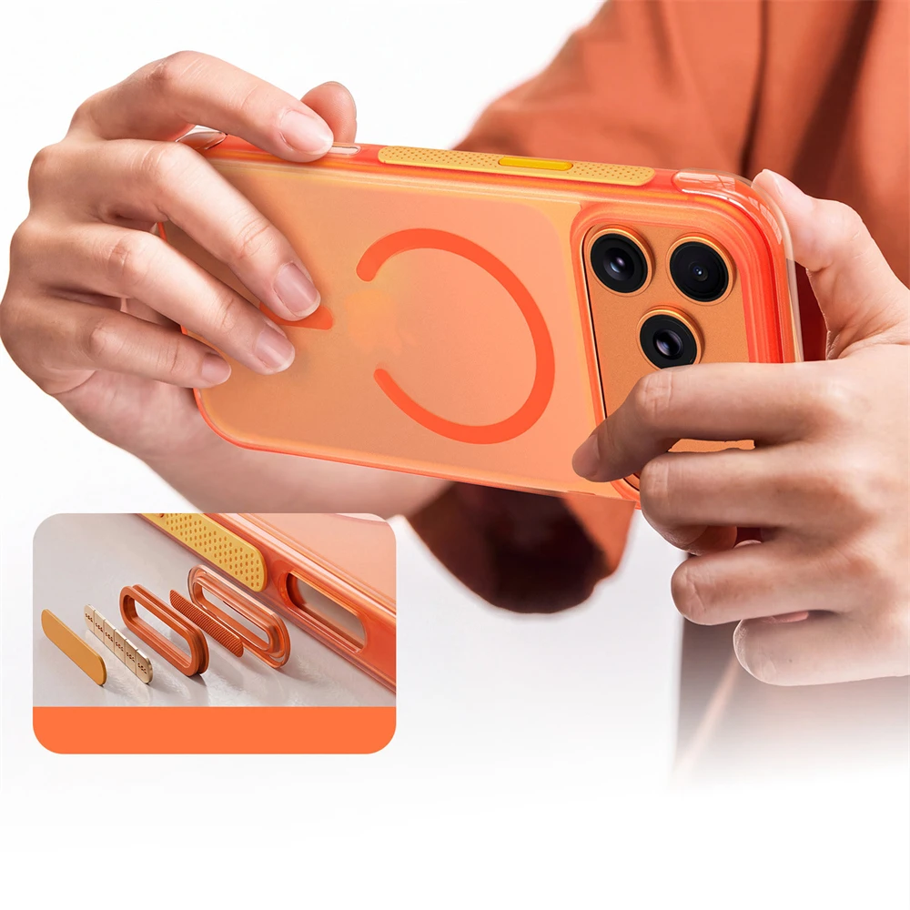 Magnetische Transparente Stoßfeste Hülle in Bonbonfarben für iPhone 17 18 16 Pro Max mit Magsafe-Kamera-Taste, Klare Airbag-Antirutsch-Abdeckung