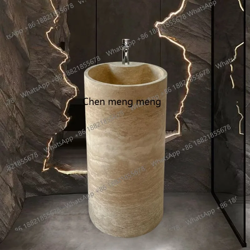 Natural marble column basin Rough stone integrated floor-to-ceiling wash basin Bathroom vertical, cylindrical wash basin