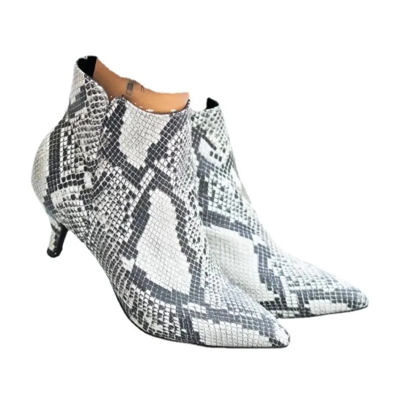 Botines de Mujer con Estampado de Leopardo, Tacón Alto y Fino, Punta Puntiaguda, Estampado de Serpiente, Gamuza Negra, Zapatos de Moda, Tallas Grandes 35-43, Novedad 2026
