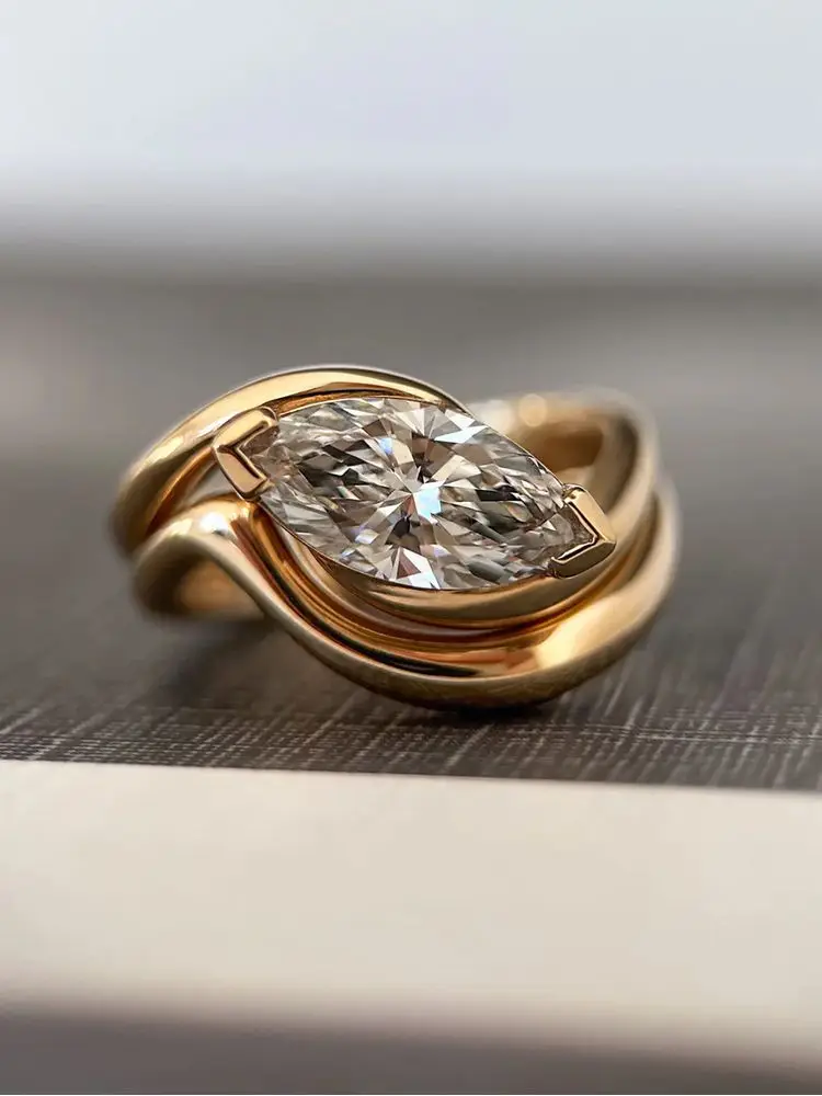 Anello curvo con raggio piccolo minimalista semplice in argento sterling 925 per le donne Festa di fidanzamento Abbigliamento quotidiano Gioielleria raffinata di alta qualità