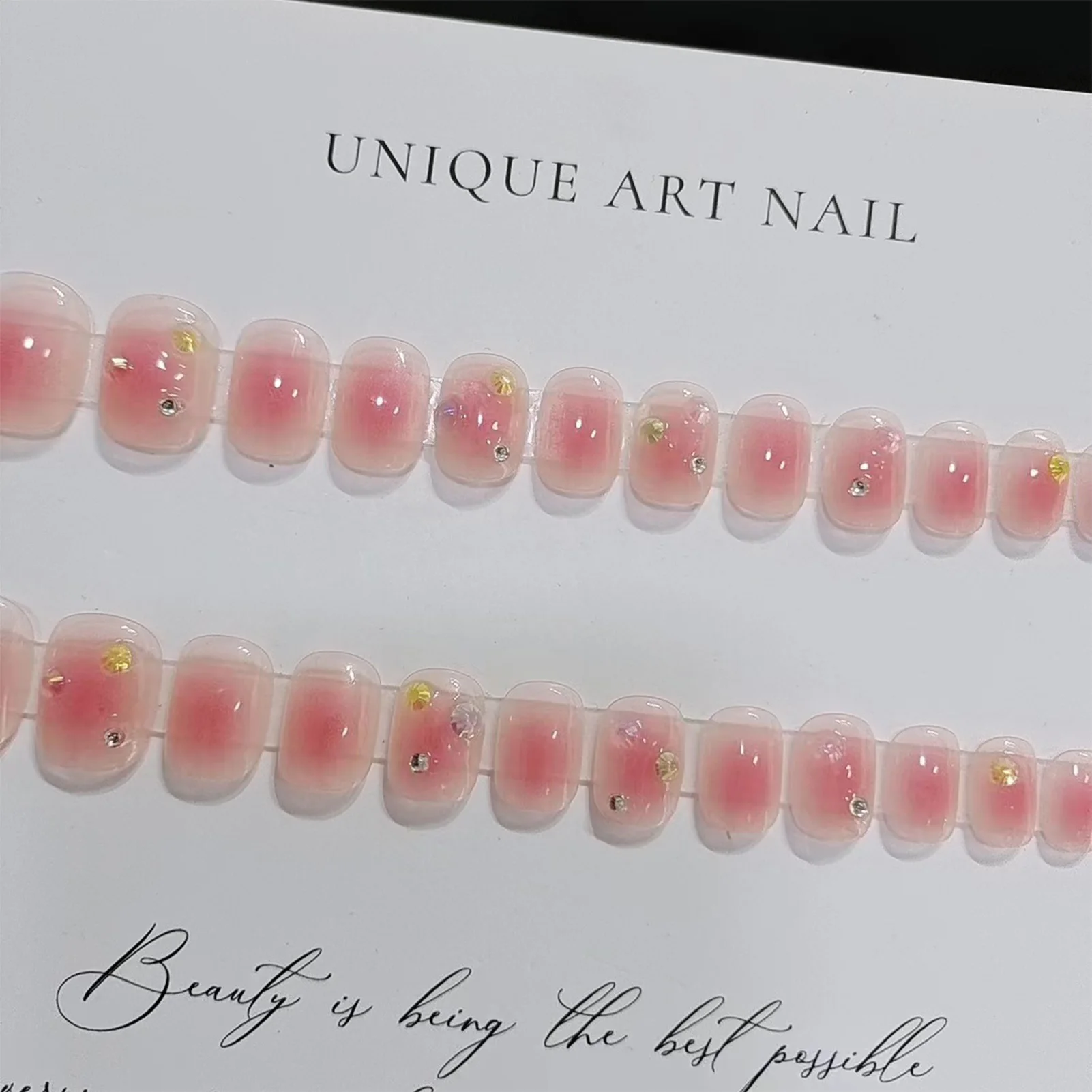 Pink Blushed Short False Nails Lasting Enough Not Harm to Fingernails for Wedding and Party Occasions