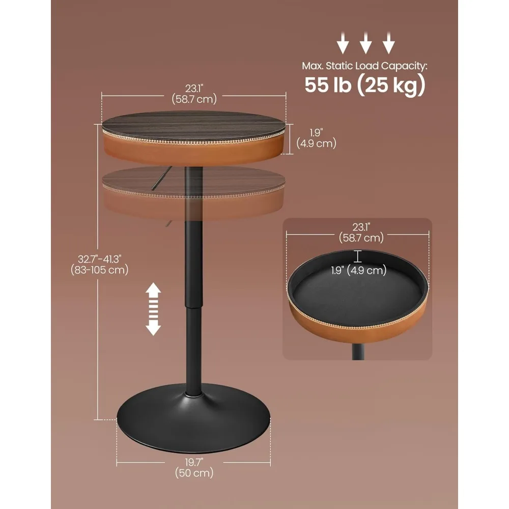 EK00-Collection-Table de Bar Réglable, Table de Pub Ronde et Haute avec Rangement, Cuir Synthétique avec Couture, Recommandé