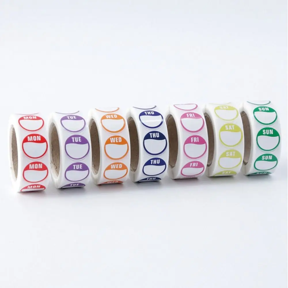 New Paper Week Stickers Removable 500 Pcs Date Stickers Round Self-Adhesive Food Packaging Dots Label Kitchen