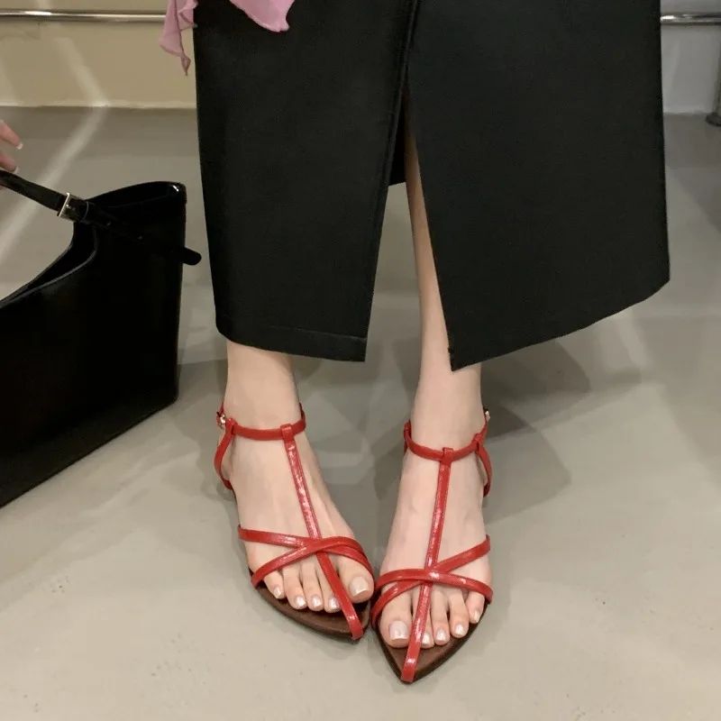 Bailamos Summer Heels Women Sandal Fashion New Brand Gold Narrow Band Ladies Slingback Shoes Ankle Srtrap Dress Slides Mujer