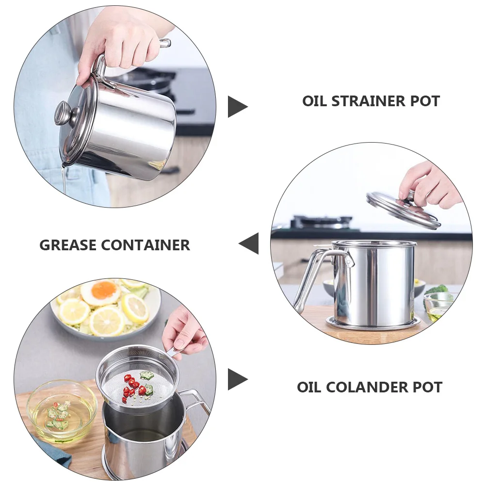 

304 Stainless Steel Strainer Pot Large Capacity Storage Can For Cooking Coconut Oil Grease Non-Skid Base Household Oil