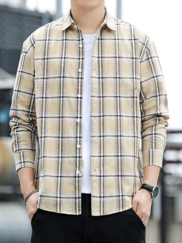 

Korean Style Plaid Shirt Men's Spring Autumn Casual Thin Long Sleeve Casual Outerwear Upper Clothes Breathable Moisture Wicking