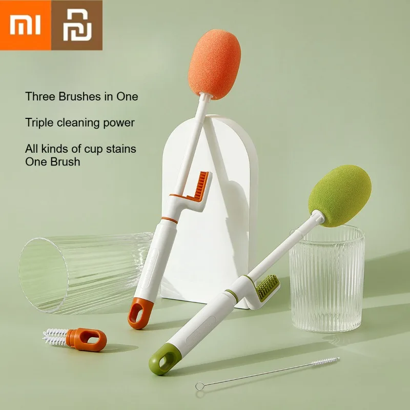 Xiaomi Youpin 3in 1 Soft Sponge Cup Brush Long Handle Sponge Bottle Brush Drink Wineglass Bottle Glass Cup Cleaning Kitchen Tool