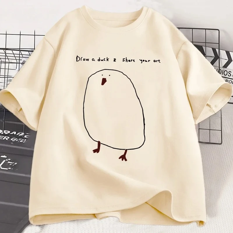 Funny Draw Duck T Shirt Women Casual Funny Printed T-shirt Summer Short Sleeve Cool Round Neck Women Clothes Tshirt Graphic Y2K