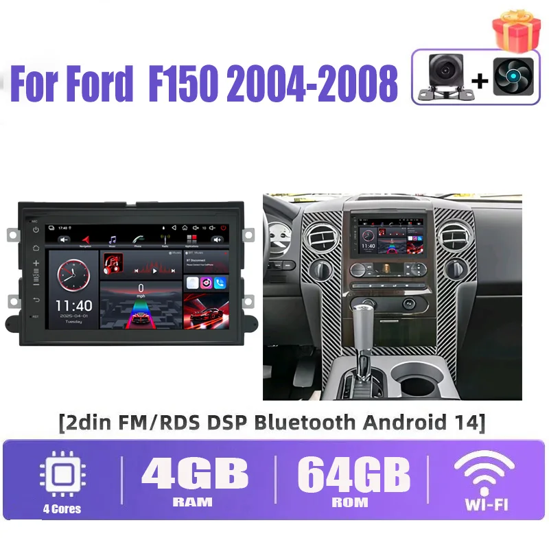 

7“4+64GB Android Carplay Car Radio For Ford F150 2004-2008 Wifi GPS Navigation Player Stereo Multimedia Android auto BT