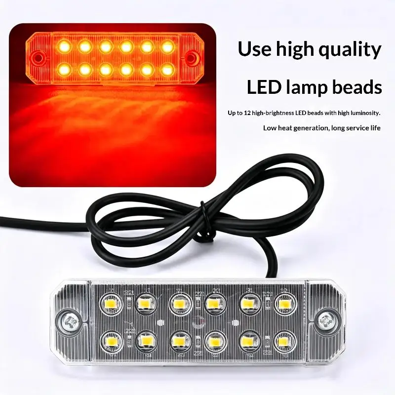 1Pcs Super Bright Dual Row 12 LED Strobe Warning Lights Multi Color Waterproof for Construction Vehicle Safety Warning