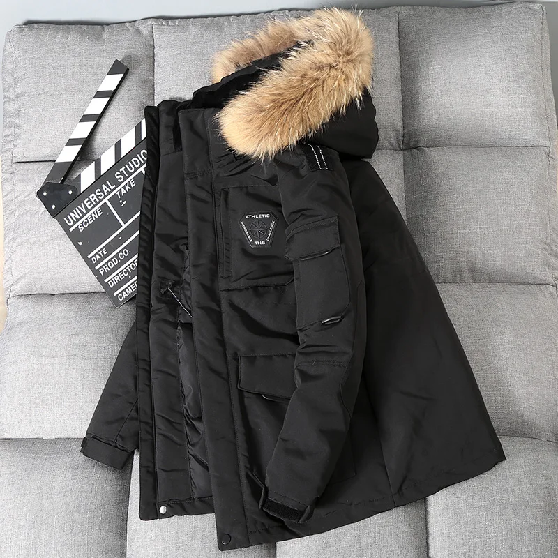 Men's Down Jackets Big Real Fur Collar Warm Parka -30 Degrees Men Casual 90% White Duck Down Coats Winter Snow Thicken Overcoat