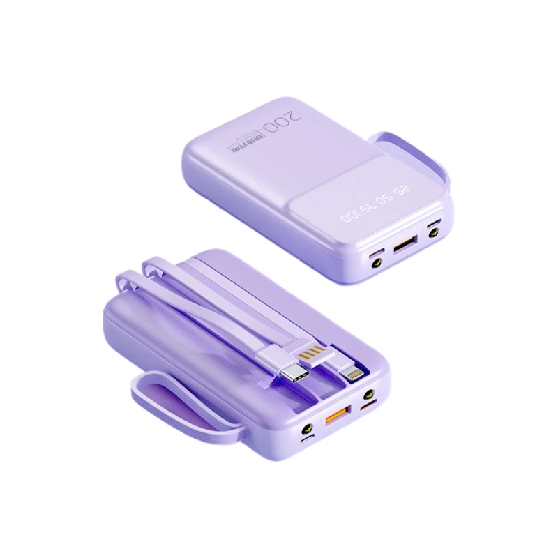 5000/10000mAh Fast Charging Mini Power Bank Built-in Cable Large Capacity External Battery Compatible For iPhone Android Phones