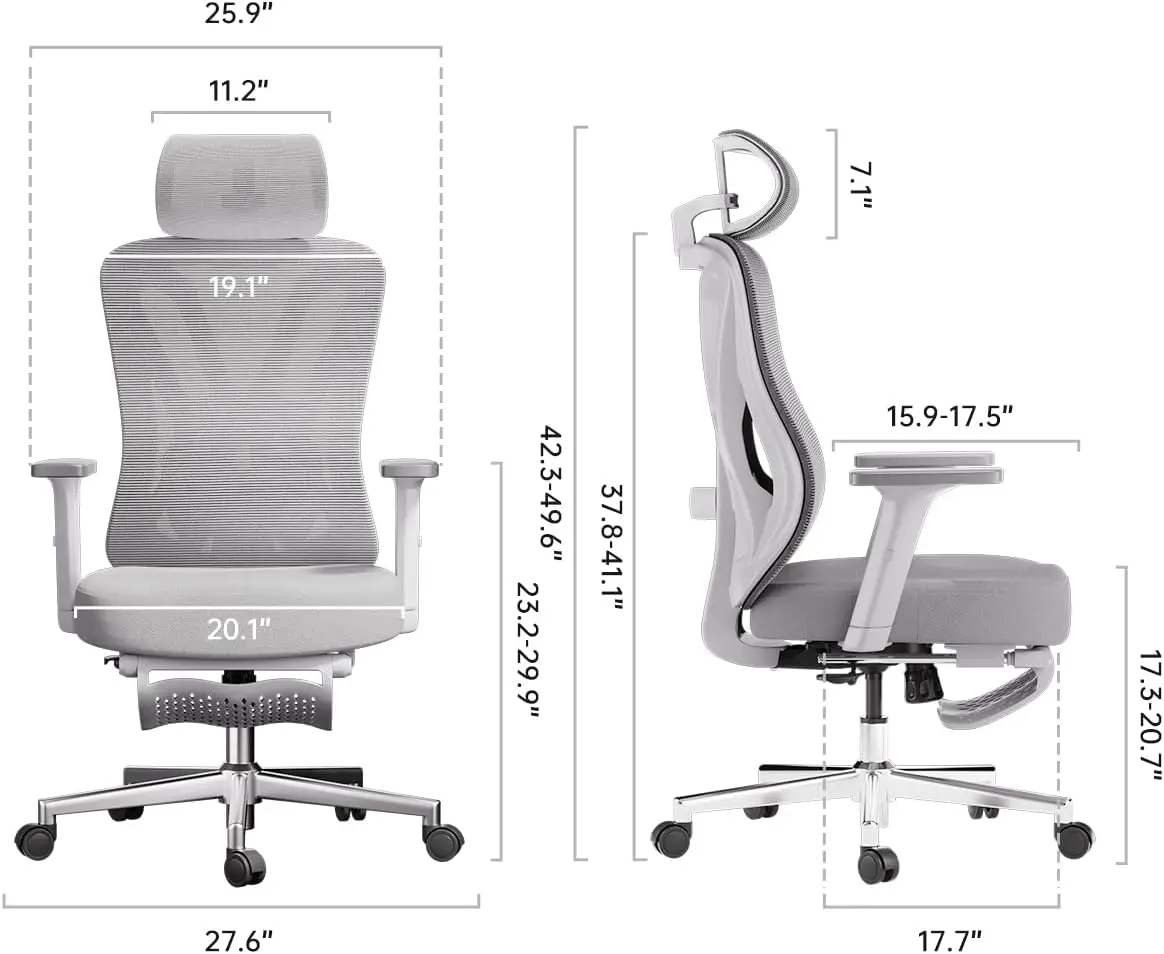 Hbada P5 Ergonomic Office Chair, Desk Chair with Adjustable Lumbar Support and Height, Comfortable Mesh Computer Chair with Footrest 2D Headrest, Swivel Tilt Function White view 2