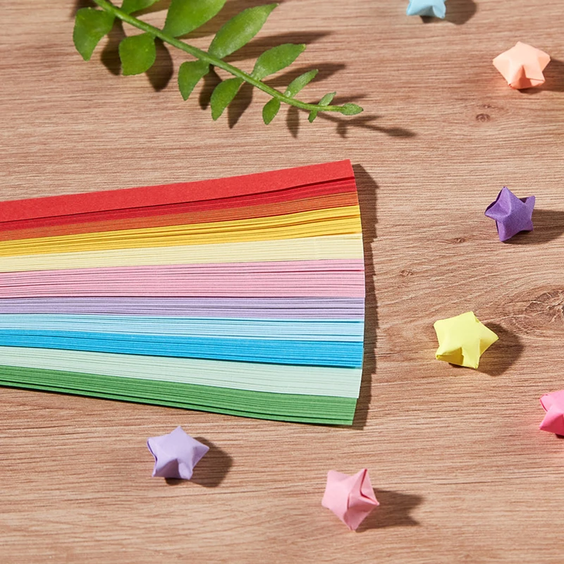 540 Lembar/Paket Kertas Bintang Warna-warni DIY Kertas Origami Lipat Bintang Keberuntungan Berwarna Pelangi Dua Sisi Bergradasi Warna Kerajinan ZYF