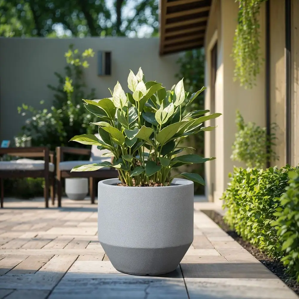 

17.5 Concrete Planters in Matte Gray, Large Outdoor/Indoor Decorative Pots with Drainage and Plugs