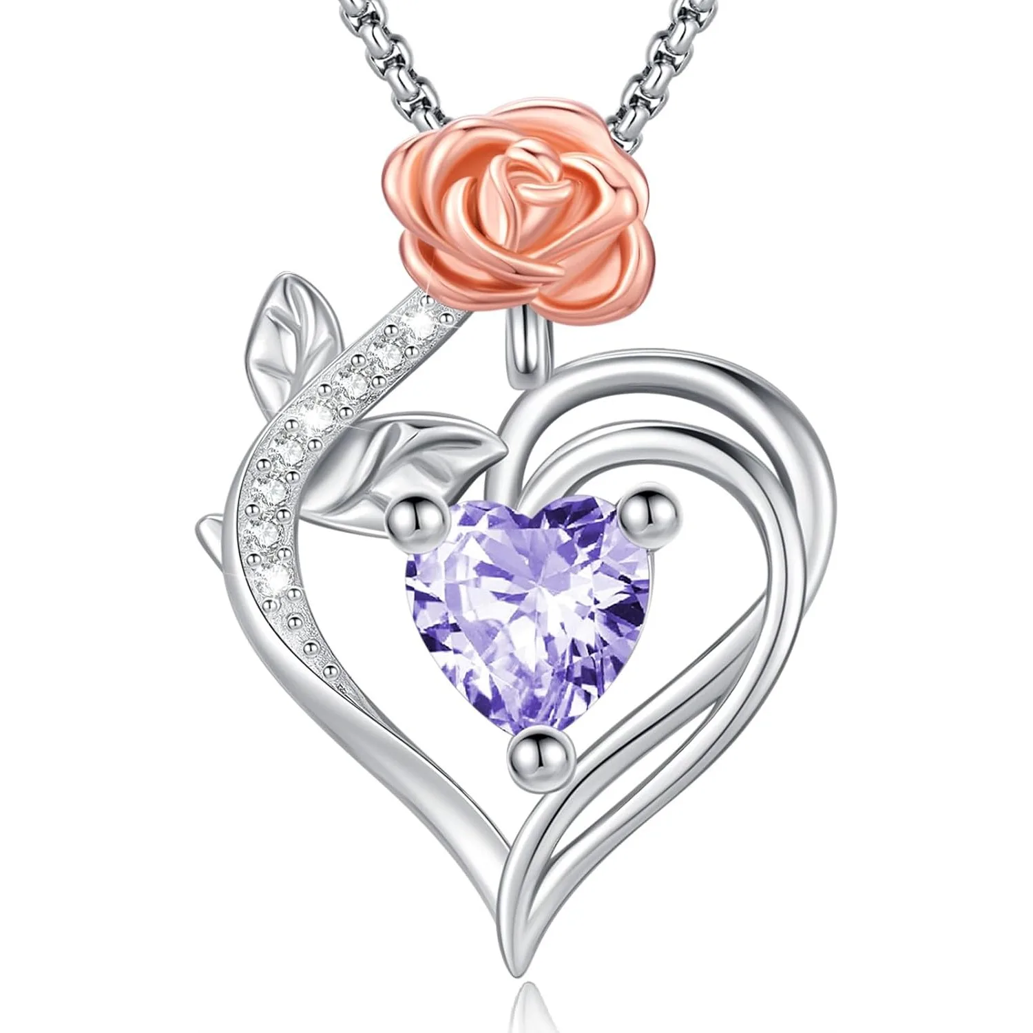 Rose Heart Necklace for Women 925 Sterling Silver Zirconia Heart Pendant Jewelry Gift for Women Birthday Anniversary Graduation