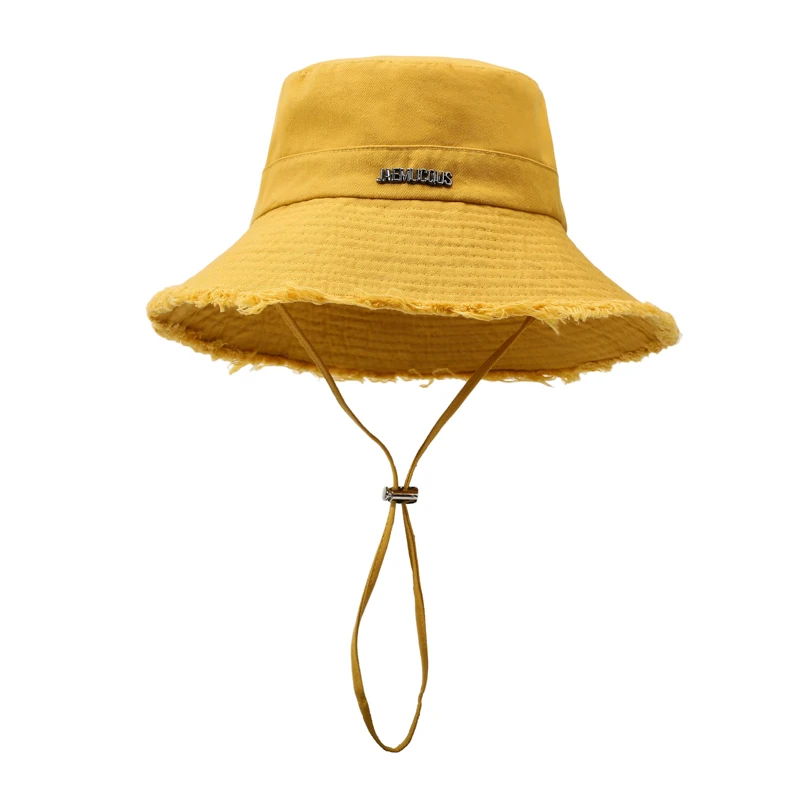 Sommerlicher Fischerhut aus gewaschenem Denim mit großer Krempe, Kordel am Rand, Sonnenschutz für Männer und Frauen, koreanische Version, modisch.