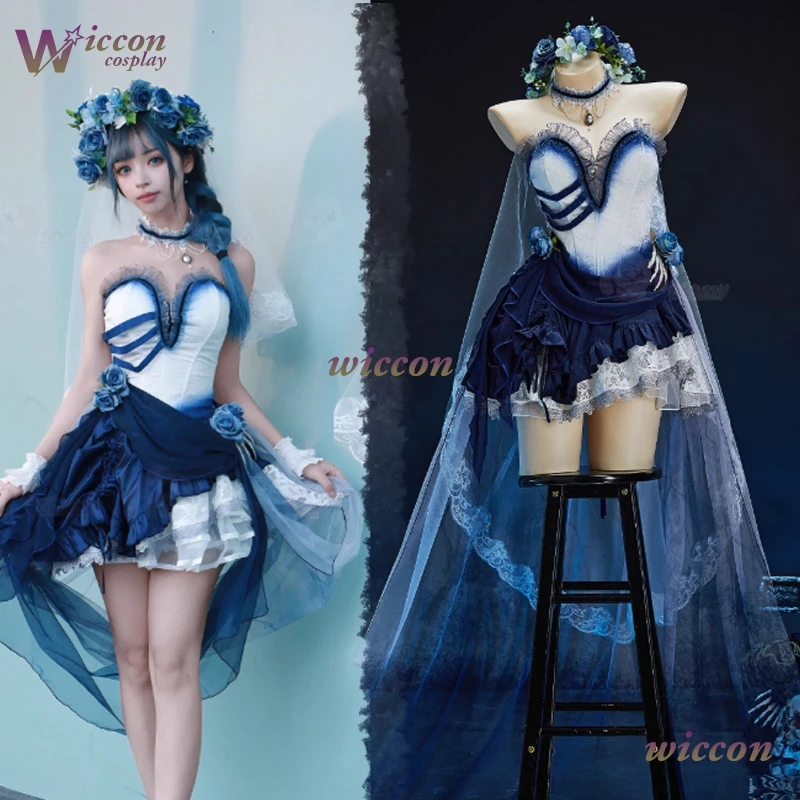 

Blue Ombre Gothic Victorian Costume Masquerade Corpse Bride Halloween Cosplay Dress Women Party Formal Gown Christmas cosplay