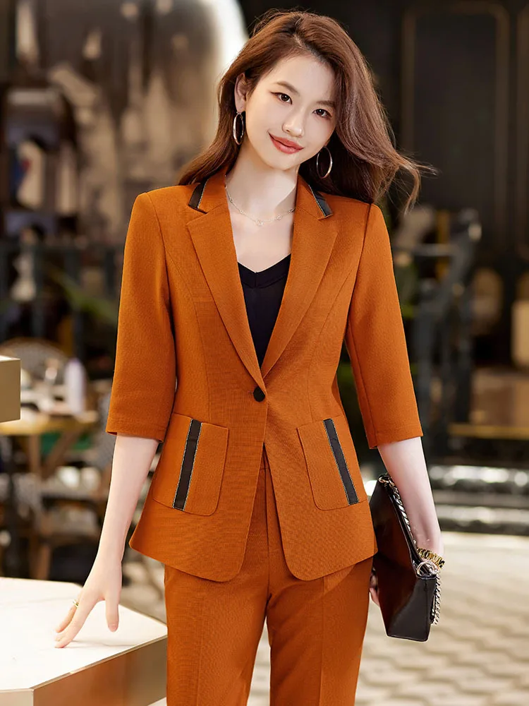 2023 Spring New Half Sleeve Women's Small Suit Two-Piece Set Work Uniforms Beautician Office Lady Suit