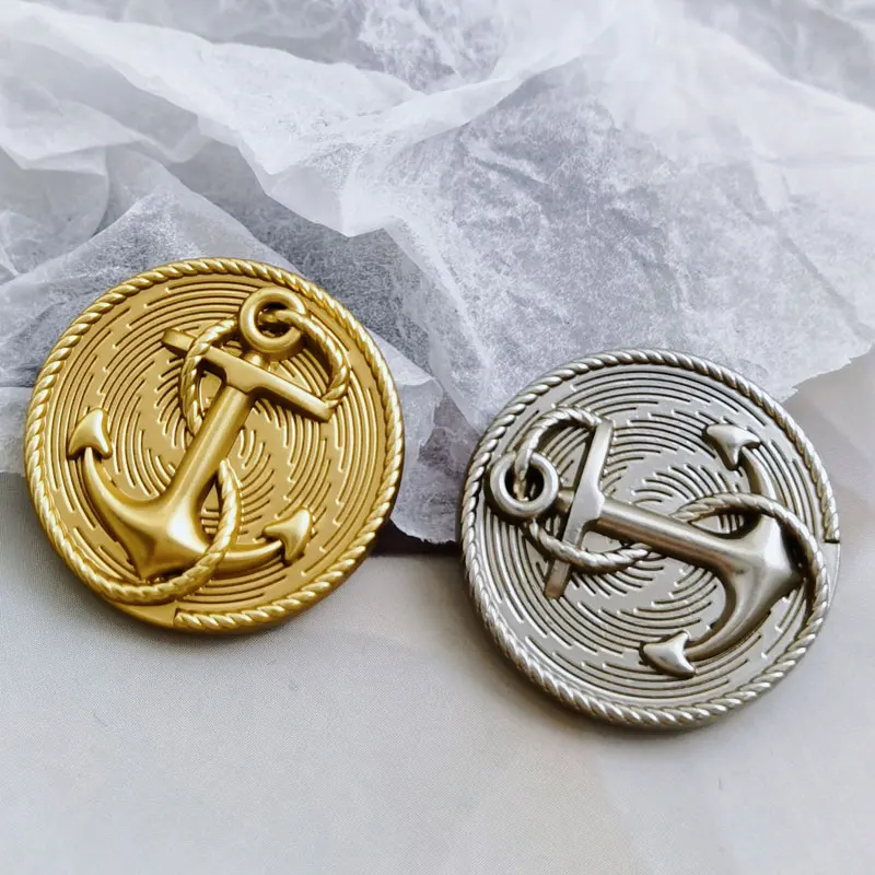 الذهب الفضي مرساة تصميم المواد الخياطة الفاخرة للخياطة زر معدني للملابس معطف DIY الحرف المواد الزخرفية