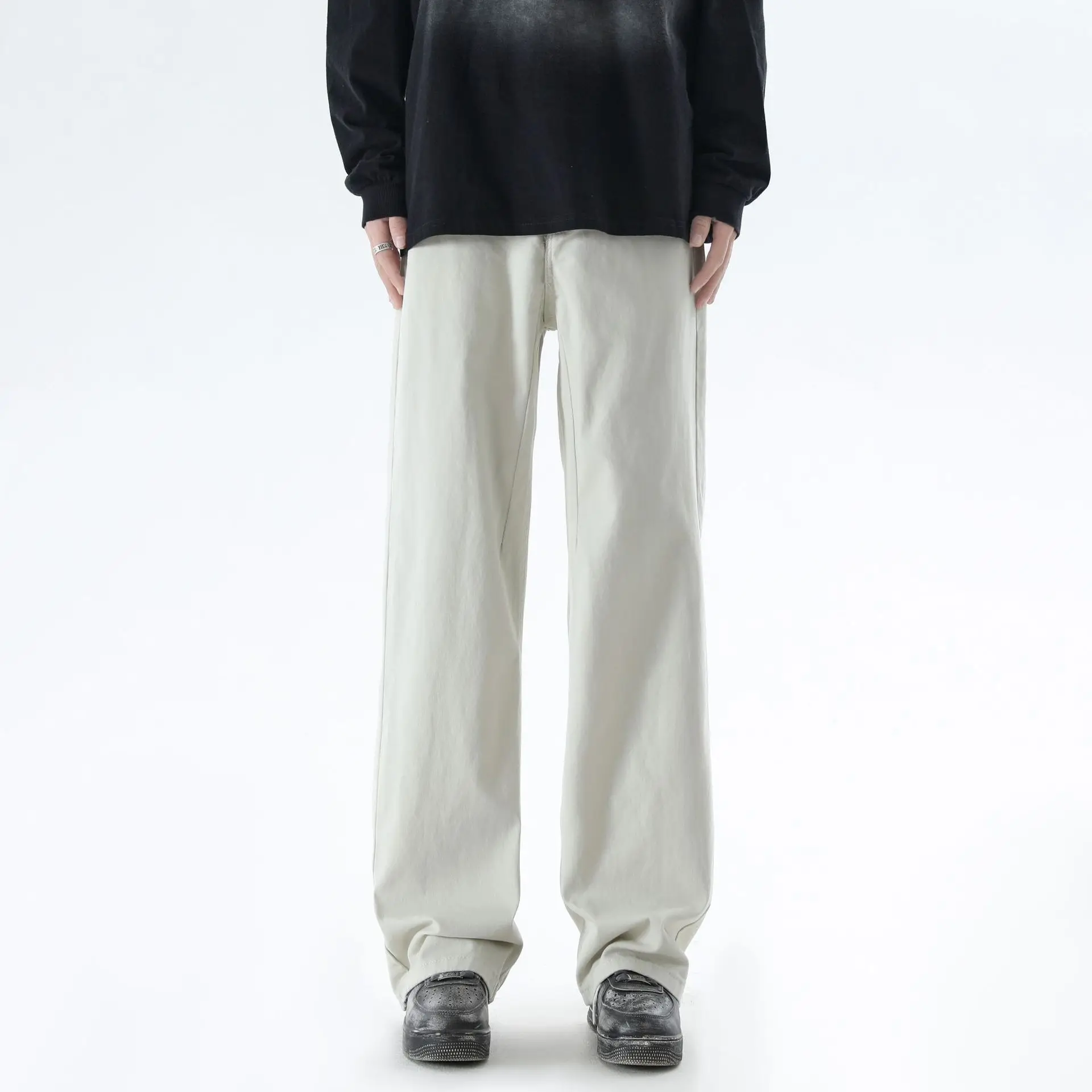 

Широкие брюки, мужские длинные брюки, однотонные повседневные свободные брюки с регулируемыми карманами и пуговицами, прямые брюки с высокой талией, осень-зима