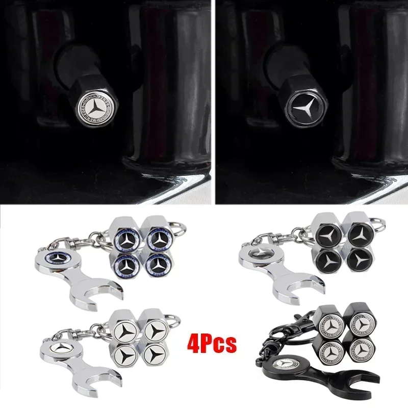 4 шт. металлические колпачки для штока клапана для автомобильных шин с монтажным ключом для Mercedes Benz W164 W211 W210 W212 W205, аксессуары для эмблемы 4 шт. металлические колпачки для штока клапана для автомобильных шин с монтажным ключом для Mercedes Benz W164 W211 W210 W212 W205, аксессуары для эмблемы